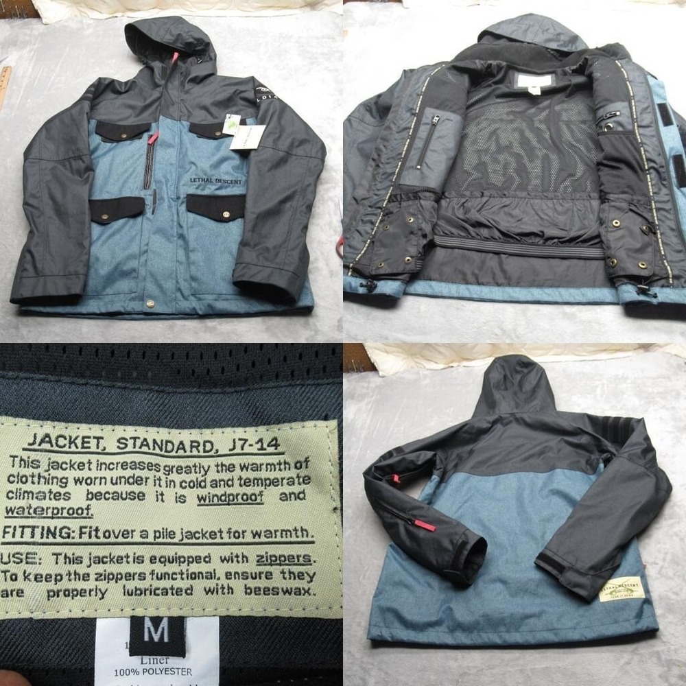 Lethal Descent Ski Jacket Mens Medium Blue Waterproof Windproof Hooded Board NEW